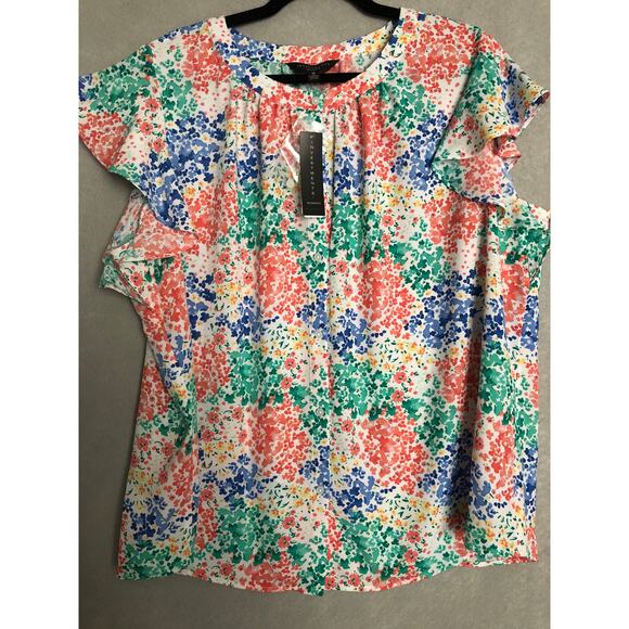 Investments Floral Top Woman 1X Flutter Sleeve NEW - Picture 4 of 7